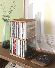 2 Pack CD Storage Rack, Holds 30 CD Case, Retro Walnut-colored MDF CD Holder Desk Organizer, Cd Holder Stand, CD Storage/Shelf/Tower/Stand Dollar, Fit for Theatre Room