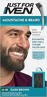 Just for men Moustache & Beard, Beard Dye For Grey Hair With Brush Included, Eliminates Grey For A Thicker & Fuller Look - Colour: Dark Brown, M-45, 2 Count (Pack of 1)