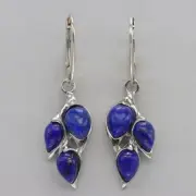 Blue LAPIS LAZULI Leaf Dangle Drop Earrings - 925 STERLING SILVER Leverback 903e
