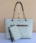 MICHAEL KORS JET SETLARGE POCKET FRONT CHAIN TOTE BAG PURSE + WALLET MK VANILLA