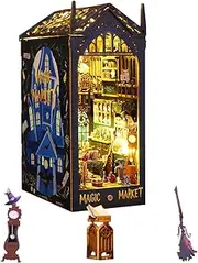 Ahilmrn DIY Wooden Magic Book Nook Shelf Insert Kit, DIY Miniature Dollhouse Kit Book Decor Bookends Book Nooks Bookshelf Insert Booknook Doll House Halloween Book Nook Kits for Adults(Magic Market)