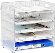 EasyPAG 5 Tier Desktop A4 Mesh in Tray Office Desk Tidy File Holder Paper Organiser Magazine Storage Shelf Filing Rack,White