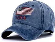 [Aavjo] Denim Cotton Baseball Head Cap with Adjustable Buckle for Men Women Adults - Small Flag