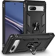[Cavor] for Google Pixel 7a Case (6.1") TPU Case PC Bumper 360° Rotation Ring Holder Kickstand Back Cover [Work with Magnetic Car Mount] Shockproof Protective Cover-Black