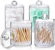 Armastuse 4 Pack Qtip Holder Dispenser for Cotton Ball, Cotton Swab, Cotton Round Pads, Jars with Lids for Bathroom Organization, 10 oz Holder Storage Canister Clear Plastic Acrylic Jar