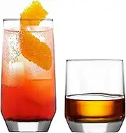 LAV Diamond Drinking Glasses Set - Pack of 12-385/310ml - Vintage Style Highball Glasses and Whiskey Tumblers