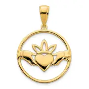 14k Yellow Gold Claddagh Circle Pendant