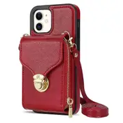Zipper Phone Cover for iPhone 12/12 Pro 6.1 inch,PU Leather Coated TPU Card Holder Kickstand Case