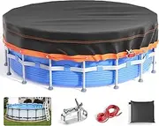 28Ft Round Pool Cover - Solar Covers for Above Ground Pools, Oxford Fabric Pool Covers for Above Ground Pools with Winch and Cable, Waterproof and Dustproof Swimming Pool Cover