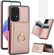 Asuwish Phone Case for Samsung Galaxy A73 5G Cover with Tempered Glass Screen Protector and RFID Card Holder Slot Kickstand Ring Cell Accessories Wallet Flip Mobile A 73 S73 73A G5 Women Men Rose Gold