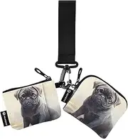 [XYMZR] Mini Zip Around Wristlet keychain Wallet Pugdog Sitting for Women Personalized Pattern Detachable Dual Pouch Wristlet Portable Wallet Phone Coin Purse, Multi-colored, One Size