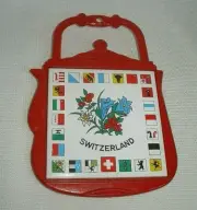SWITZERLAND Vintage Cast Iron Tile Trivet Souvenir Red Teapot Shape Base 1970's