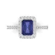 1.86Ct Emerald Cut Tanzanite Solid Gold Halo Engagement Promise Statement Ring