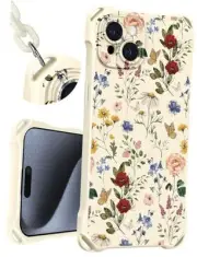 for iPhone 13 Case with Strap for Women - Cute Funny Girls Girly Retro Flower