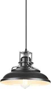 EMLIVIAR Farmhouse Pendant Light,12-inch Barn Vintage Hanging Light Fixture for Kitchen Island, Adjustable Height, Black Finish, AUY10-M1L BK