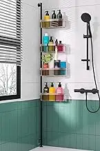 9SHOME 4-Tier Tension Pole Shower Caddy, Corner Shower Organizer, Shower Shelves with 4 Baskets & Hooks, 76-190cm Adjustable Floor Standing Bathroom Storage, 18kg Capacity, Stainless Steel, No-Drill
