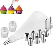Biglumin Icing Bag - Cake Accessory Set 11 Pieces with 7 Different Stainless Steel Piping Nozzles and 40 cm Piping Bag, Reusable Pastry Syringe - for Decorations on Cakes, Cakes and Biscuits