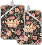 Pot Holder Heat Resistant William Morris Floral Peach Brown Potholders for Kitchens with Pockets Hotpads Oven Mitts 2 Pack