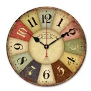 Mediterranean Retro Round Wooden Modern Home Living Room Kitchen Wall Clock��14 inch��