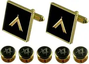 [Select Gifts] worshipmaster Gold Cufflinks Masonic 5 Shirt Dress Studs Box Set