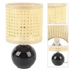 Ceramic Table Light E27 Bulb Imitation Rattan Woven Shade Bedside Lamp For