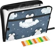 Quteprint 13 Pockets Expanding File Folder with Zipper Closure, Cute Penguins Snowflakes Accordion File Folder with Sticky Labels, Letter Size A4 Papers Expandable File Document Organizer