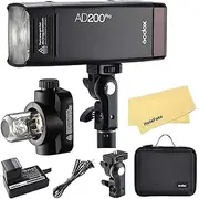 Godox AD200Pro Camera Flash for Sony Canon Nikon Fujifilm Fuji Olympus Camera,TTL 2.4G HSS 1/8000s,2900mAh Battery,500 Full Power Flashes,0.01-1.8s Recycling,200WS Bare Bulb Flash Head