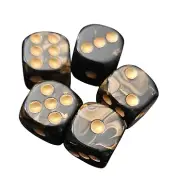 5 pcs Vibrant Black Marbled Acrylic Polyhedral Round Edge Dice Set - New