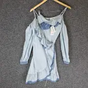 NEW Seed Heritage Womens Mini Dress Size 6 Blue Wrap Long Sleeve