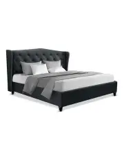 [Artiss] Queen Size Bed Frame Base Mattress Platform Fabric Wooden Charcoal PIER