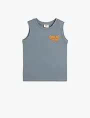 [Koton] Boys's Tank Top Sleeveless Printed Detail Textured Cotton Shirt