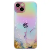 For iPhone 15 Plus Marble Pattern Embossing TPU Case Colorful Laser Drop-Proof Phone Cover