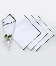 D'Moksha Homes Linen Napkins Set of 4-20 x 20 Inch, White and Black Linen Napkins, 100% Pure Linen Whipstitch Napkins, White & Black Cloth Napkins for Spring, Summer - Easy Care Machine Washable