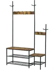 [IHOMDEC] 2 in 1 Hall Tree Coat Rack & Shoe Bench in Brown