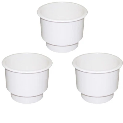 3 PCS Recessed Drop in Plastic Cup Drink Holder with Drain White