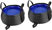 GOOHOCHY 2Pcs Collapsible Basin for Outdoor Activities Portable Foot Wash Bucket Water Container Bag Royal Blue for Camping Hiking and Travel