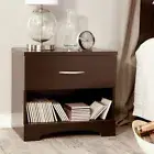 Brown Wooden Nightstand Bedside Table 1 Drawer End Side Storage Shelf Bedroom