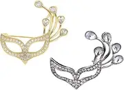 [ZENRUIMING] 2pcs Masquerade Fox Mask Lapel Pins with Rhinestone Animal Pins, Men's and Women's Suit and Dress Corsages, 1.4"(3.5cm), Alloy Steel, rhinestone