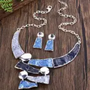 Geometric Zinc Alloy Jewelry Fashion Set with Blue Resin Inlay