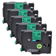 5PK Compatible with Brother P-Touch TZ-741 Black on Green 0.7" Label Tape 18mm