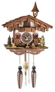 Quartz Cuckoo Clock Black forest house with music and bell ring.. TU 4296 QM NEW