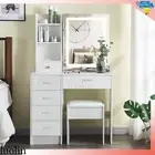 Dressing Table Stool Set Sliding Makeup Mirror Vanity Desk LED Lighted Bedroom