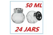 24 x MINI CLEAR GLASS SPICE JAR JARS WITH SILVER LIDS 50ML KITCHEN STORAGE PARTY
