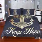 3 Pcs Golden Anchor Duvet Cover Set With Pillowcase Retro Bedding Set King Size