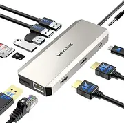 WAVLINK 12-in-1 USB C Docking Station Triple Monitor USB C Hub Dual HDMI Adapter, Type C Multiport Hub Triple Display 4K HDMI DisplayPort, USB 3.0/2.0 Ports, Ethernet, 85W PD, TF/SD Card Reader, Audio