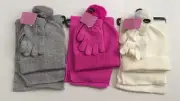 Berkshire Girls Scarf Hat Beanie Gloves Set Size 4-16 Years Pink Ivory Grey