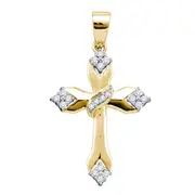 14k Yellow Gold Diamond Cross Crucifix Religious Pendant 1/5 Cttw