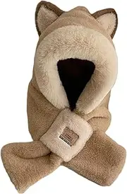 [ａ aternee] Plush Hooded Scarf Winter Hat Scarf Set Warm Windproof Casual Ear Protection Cap Costume Hats Animals Hat for Parties Outdoor