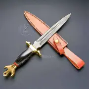 Unique!! Handmade Damascus Fancy Antique Dagger Knife Horn Handle Free Sheath