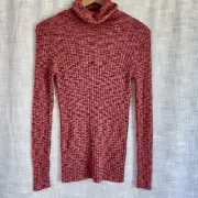 NWT Sundance Ribbed Knit Turtleneck Sweater Pink Orange Sz L